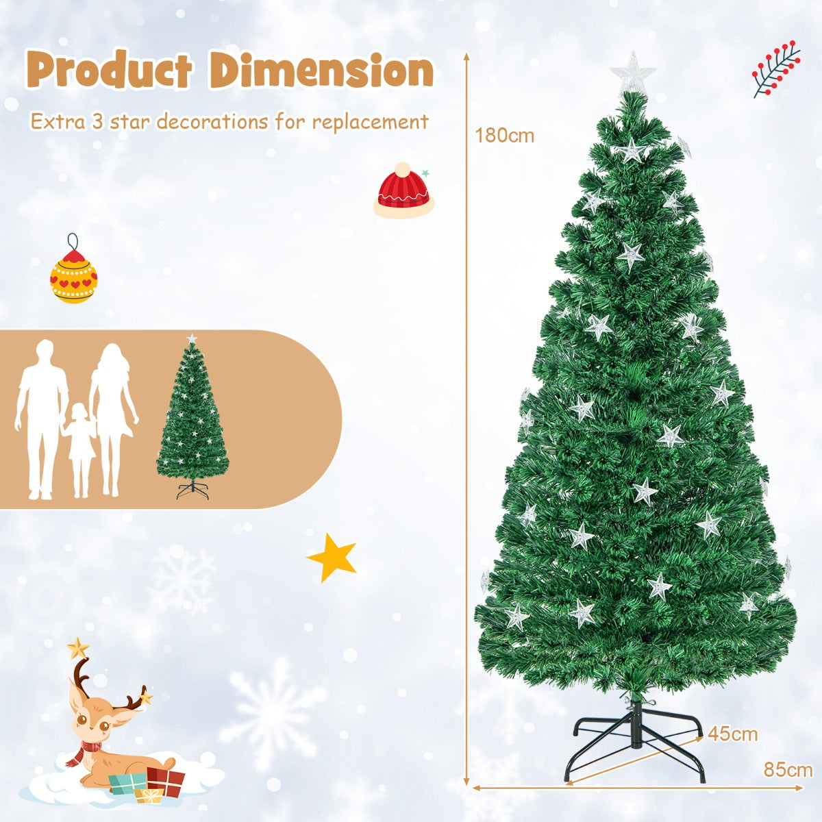 NNECW 150CM/180CM Pre-Lit Christmas Tree with 8 Lighting Modes-1.8M