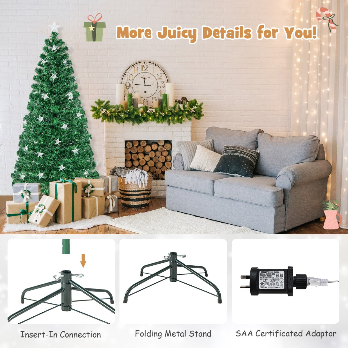 NNECW 150CM/180CM Pre-Lit Christmas Tree with 8 Lighting Modes-1.8M